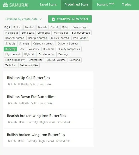 butterfly predefined scans