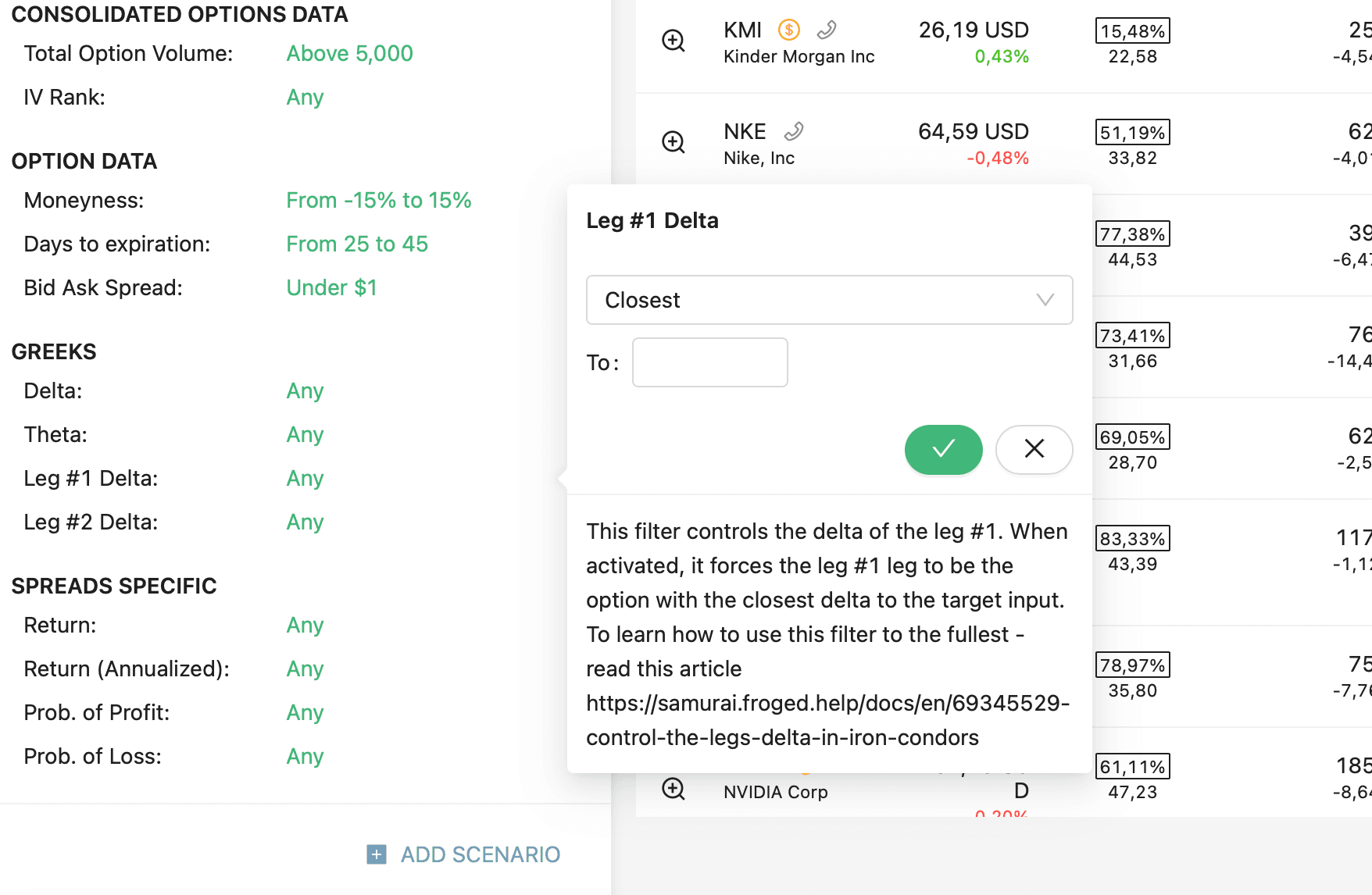 Market scan results for a custom structure