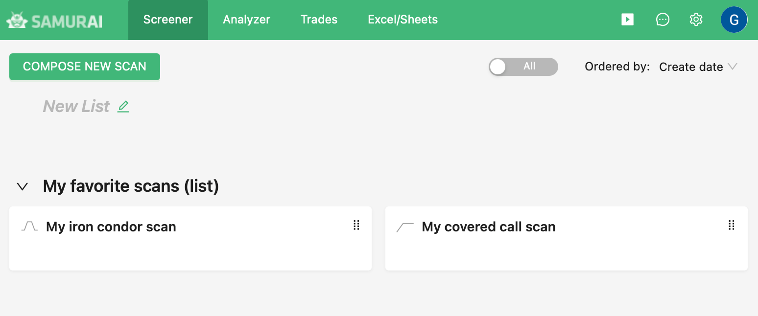 lists option samurai